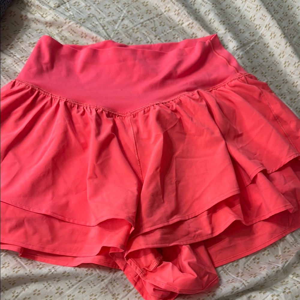 Pink Athletic Shorts with Ruffled Layers
